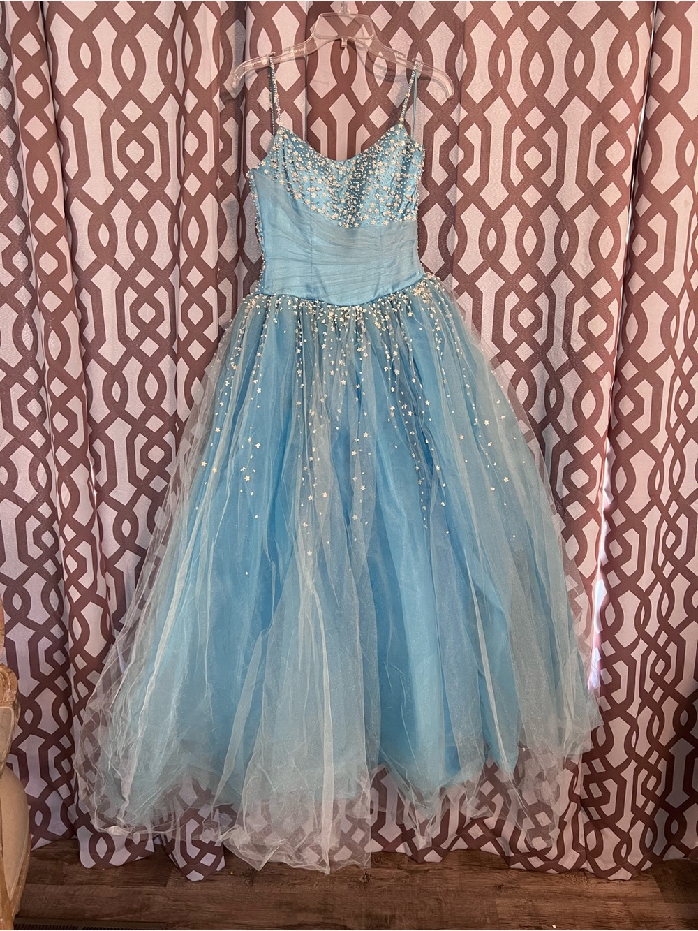 Blue Beaded Tulle Prom Dress | Bella Formals by Venus | Cinderella Style Gown